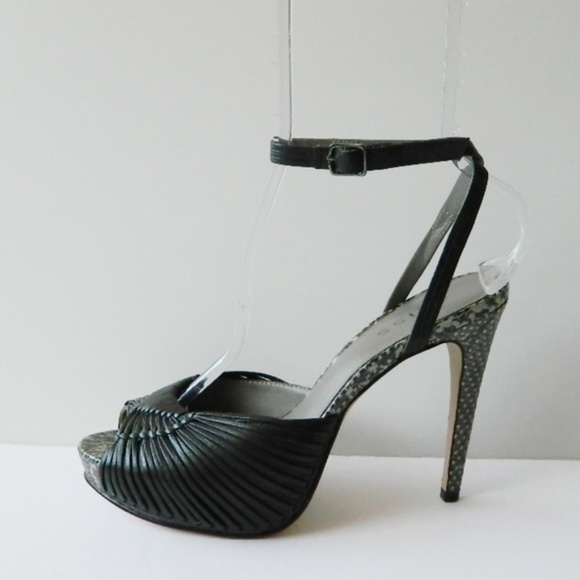 Reiss Snake Print Leather Platform Peep Toe - Picture 1 of 8